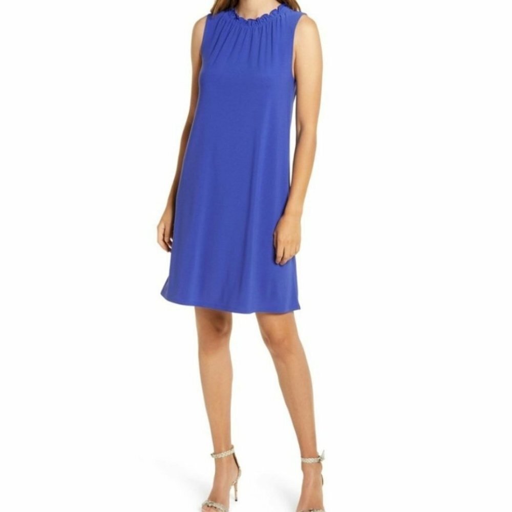 Halogen Dress NWT Womens XS Royal Blue Gathered‎ Neck Sleeveless Shift